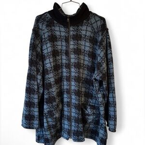 Parsley & Sage Plus Size Reversible Black & Blue Plaid Patterned Jacket Size 3X